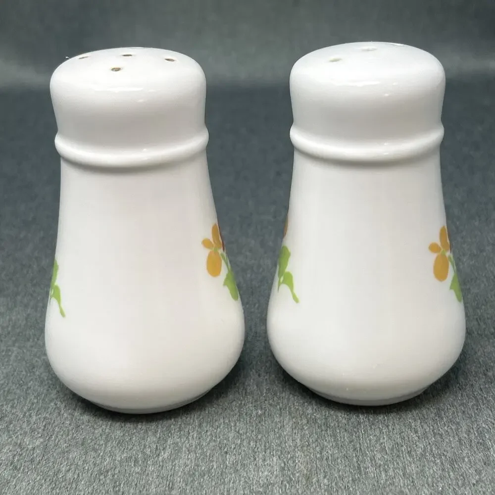 Vintage Noritake Japan Flower Power Salt and Pepper Shakers Milk Glass Orange